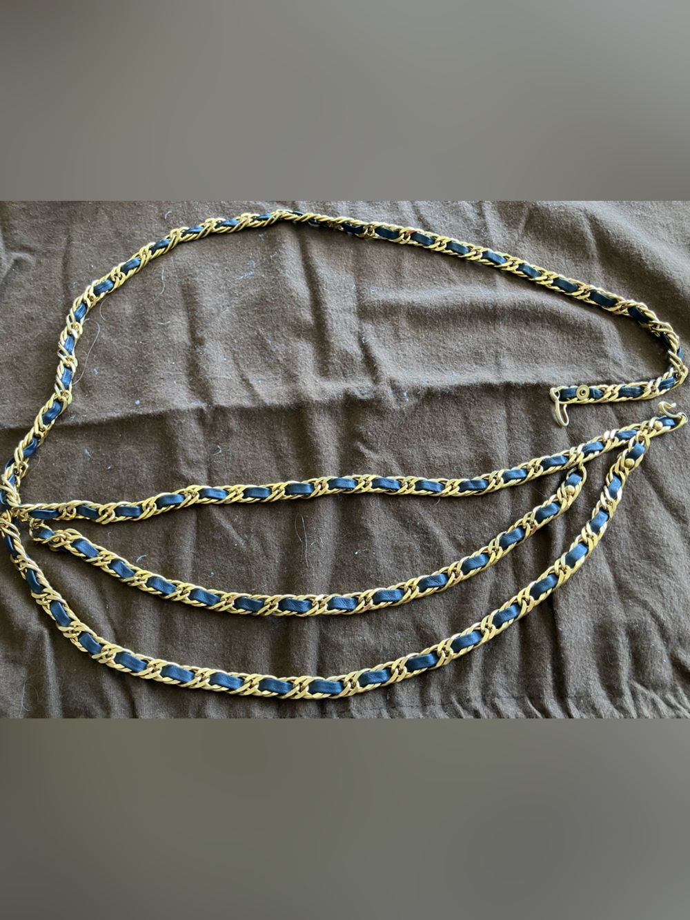 Woven Chain Belt with Navy Ribbon and Gold Links